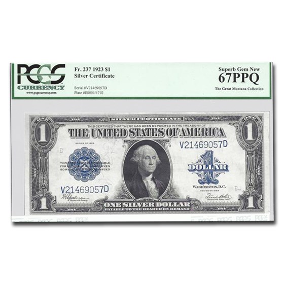 1923 $1.00 Silver Certificate CU-67 PPQ PCGS (Great Montana) 1923 $1.00 Silver Certificate CU-67 PPQ PCGS (Great Montana)